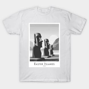 Monochrome  black and white Moai Statues of Easter Island T-Shirt